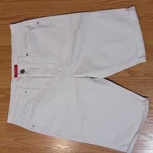 GUESS Mens White Denim Jeans Roll Shorts